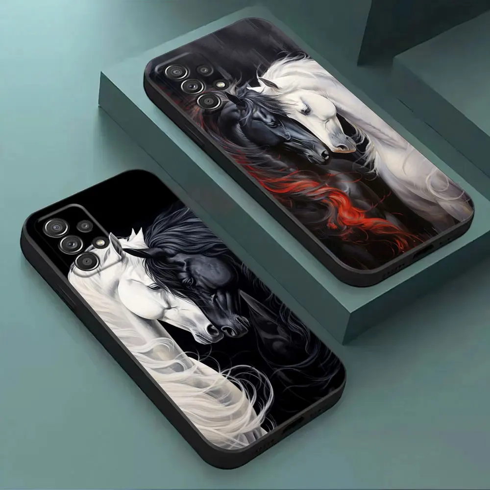 Чехол для телефона Black White Horses Galloping Samsung Galaxy A15 A25 A24 A23 A22 A21S A20s A13 A10 A05S A04 A03 A02 A14 Soft Cover