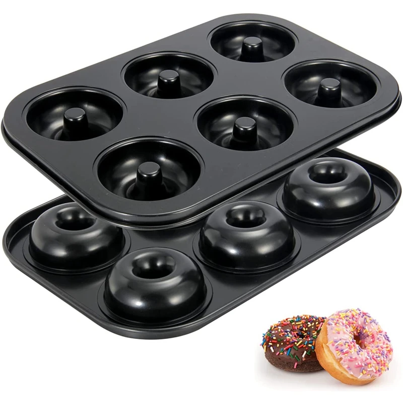 

2 PCS Donut Pan, Non-Stick 6-Cavity Donut Baking Pans, Donuts Mold - Bagels Doughnuts Biscuit Cake Baking Tray Maker Pan