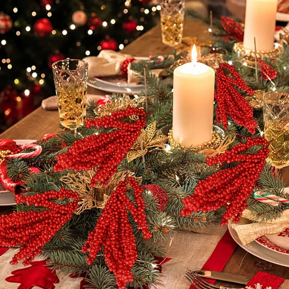 30/1PCS Holly Berries Stem Flowers Christmas Artificial Red Berry Branches DIY Wreath Gift Xmas Tree Ornaments Home Party Decor