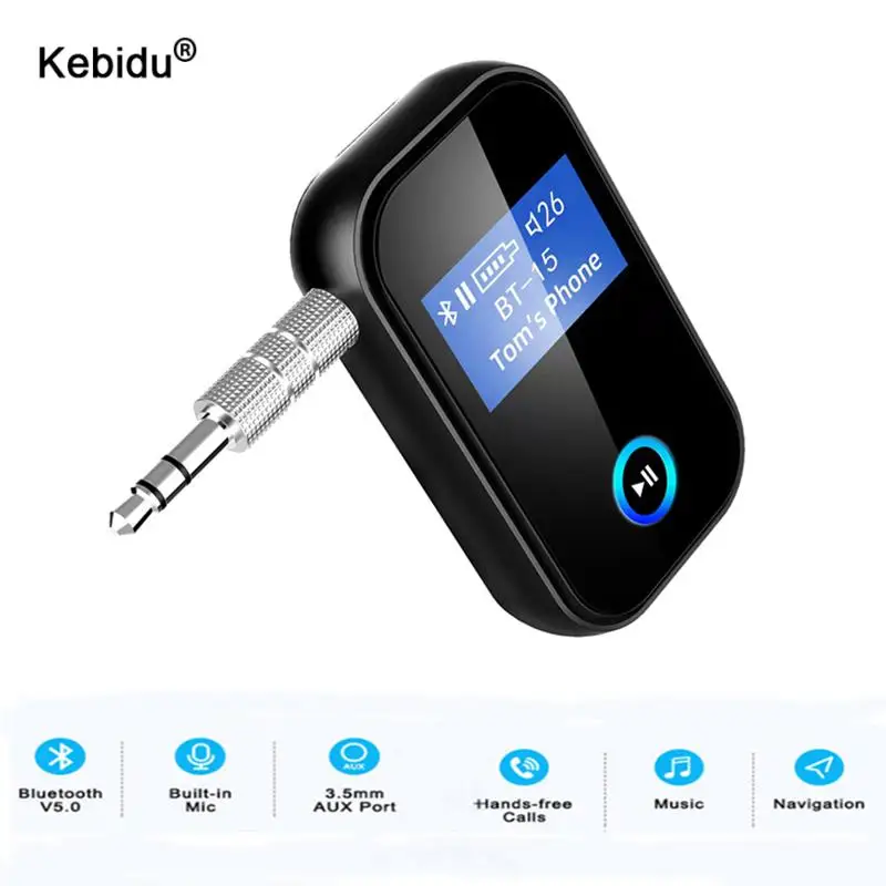 Bluetooth 5.0 Receiver With LCD Screen 3.5mm AUX Audio Adapter for Car Home Stereo Speaker Noise Cancelling HandsFree Calling