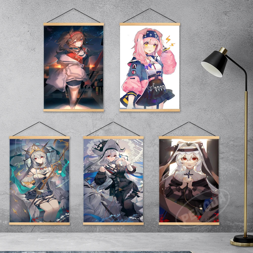 

Hd Printed Canvas Arknights Wooden Hanging Anime Home Decor Angelina Painting Pictures Goldenglow Posters Wall Art Living Room