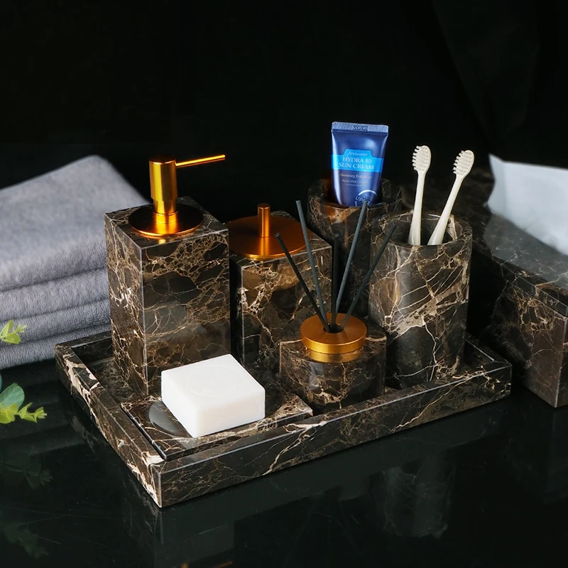 Темный Имперадор натуральный мрамор наборы аксессуаров для ванной комнаты