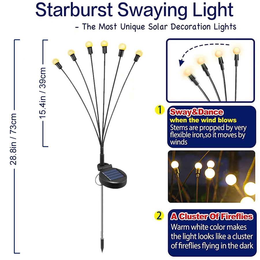 1/2 шт. солнечные садовые светильники светлячки светящиеся наружные украшение для