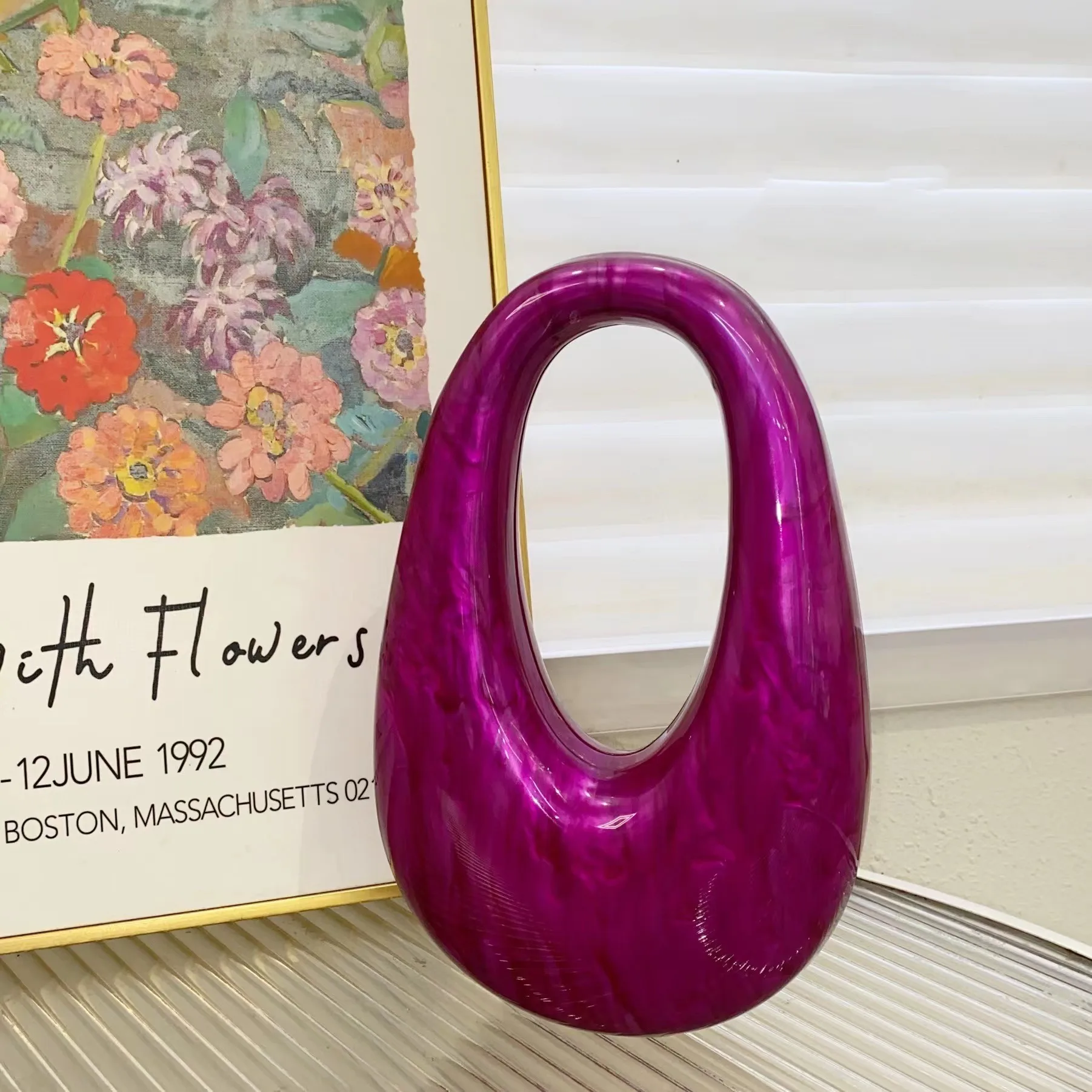 

Niche Design Purple Acrylic Handbag Ins Unisex Marble Soil Color Banquet Bag Fashion Luxury Women ManHandheld Jelly Bag