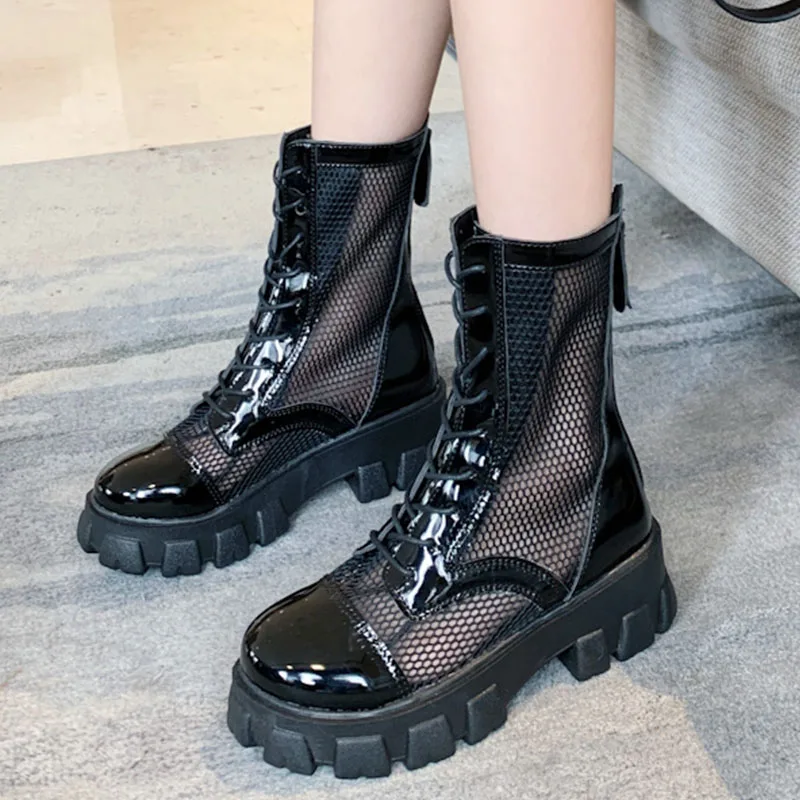 

Mesh Thick Women Sandals Flats Cool Boots Sandals 2022 Spring Summer Chunky Designer Boots Breathable Non-slip Women Shoes Lady