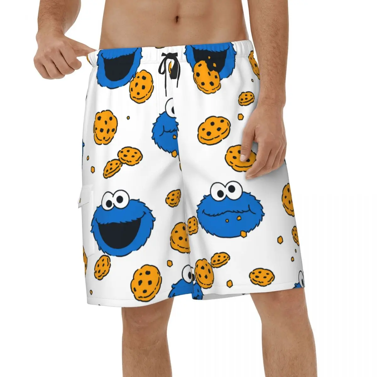

Fashion Cookie Monster Men Beach Shorts Sports Board Shorts Surf Swimsuits Breathable Short Pants