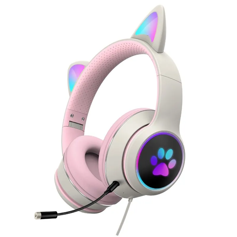 Cat Ear Gaming Headphone LED Light Girl Gamer Wired Headset Stereo Game Cat Earphone PC Earbud with Mic for Tablet PS4 PS5 Fifa images - 6