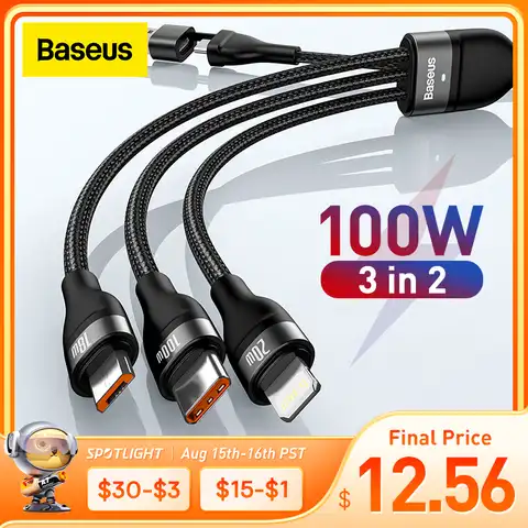 Baseus 3 в 1 USB C кабель для iPhone 13 12 Pro 11 XR зарядное устройство кабель 100 Вт Micro USB Type C кабель для Macbook Pro Samsung Xiaomi