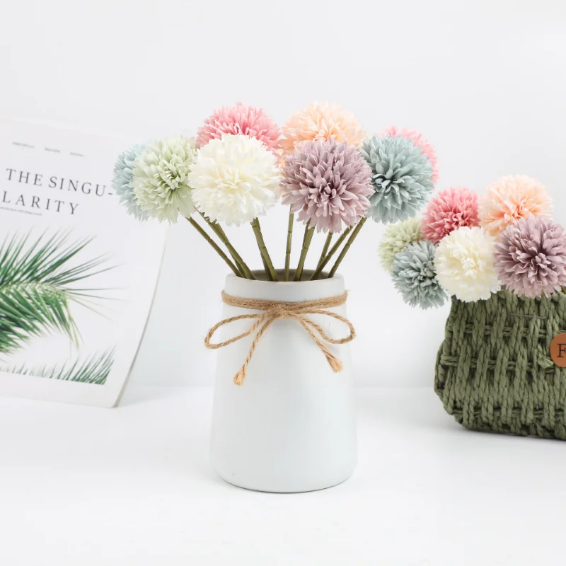 

1/5Pcs Silk Ball Chrysanthemum Artificial Flowers Wedding Decoration Vase for Home Fake Flowers Arrangement Accessories