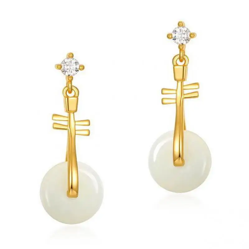 

Серьги-подвески из натурального нефрита из серебра 925 пробы с покрытием из 10 к золота