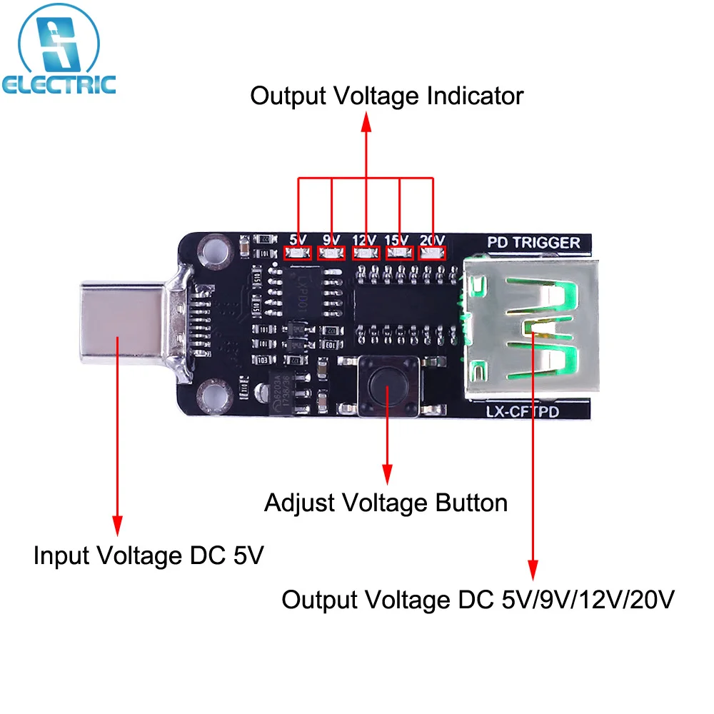 PD/QC Decoy Charging Module Male/Female Interface Automatically Detects Voltage Support 5V/9V/12V/20V Decoy Output