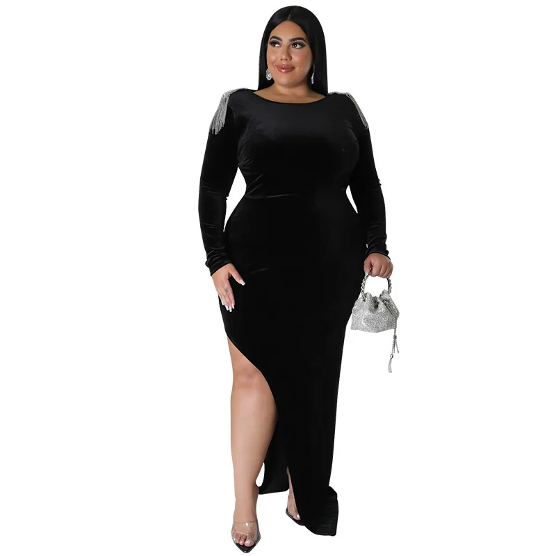 Dress Plus Size Women's Clothing Fashion Shoulder Jewelry Long Sleeve Elegant Dress Solid Color Casual Backless Party Dresses