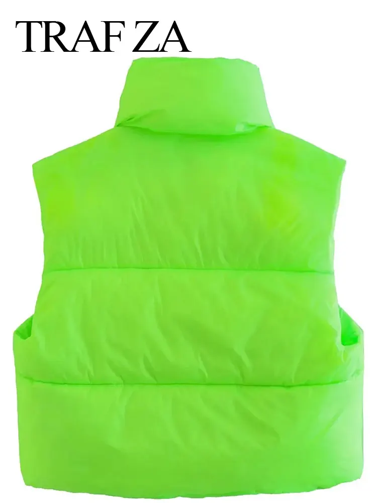TRAF ZA Women's Padded Sleeveless Solid Simple Multicolor Coat Zipper Fashion New Commuter All-match Winter Short Tops Ladies