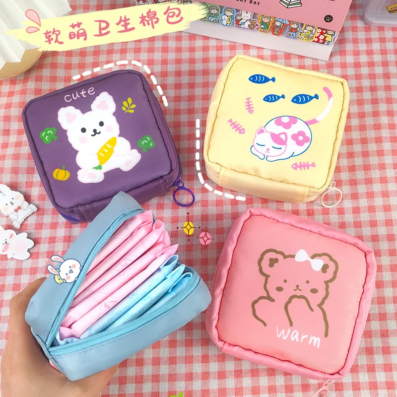 

Cute Cartoon Sanitary Napkin Bag Portable Waterproof Sanitary Napkin Storage Large Capacity Aunt Towel Storage Bag Purse