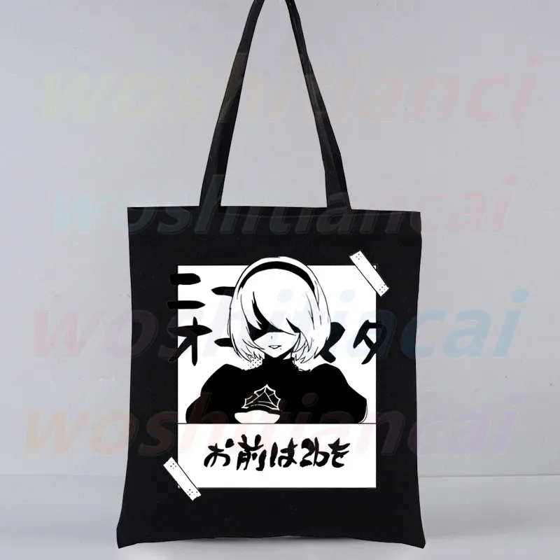 

NieR Automata Women Shopping Canvas Bag Female Girl Game Type 2B Tote Eco Harajuku Nier YoRHa Replicant Shopper Shoulder Bags