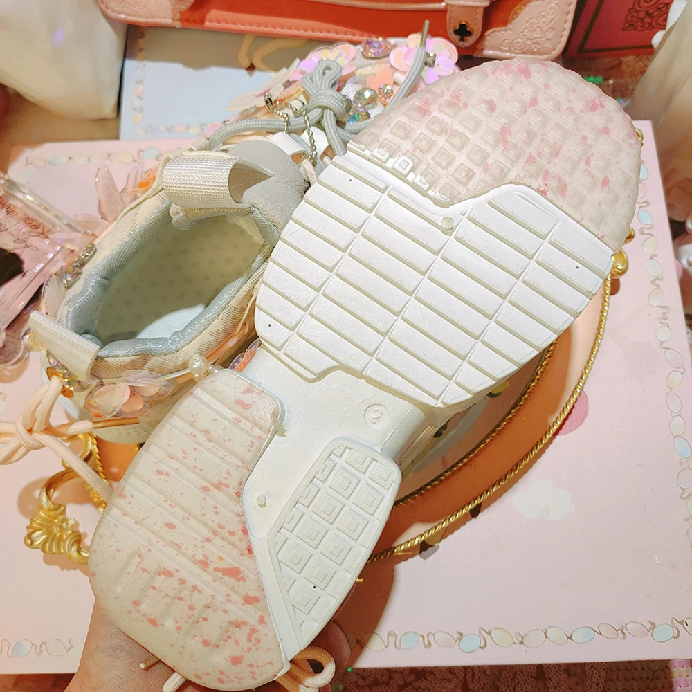 Женские кроссовки Стразы со стразами жемчужинами цветами сетчатая повседневная