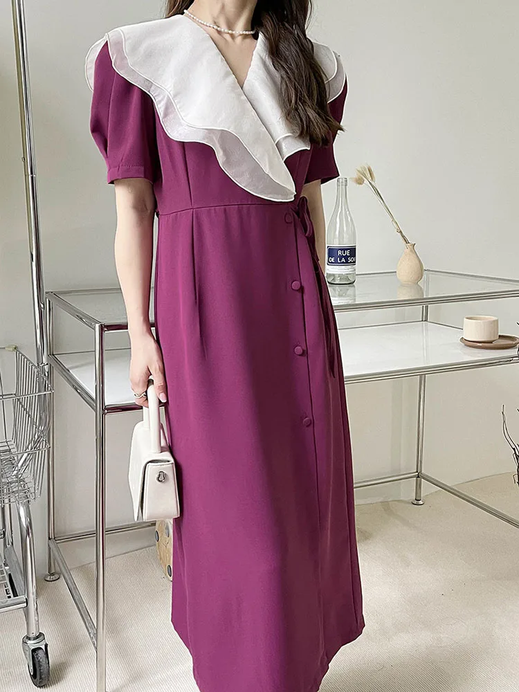 

Summer French V-neck Ruffled Dress with Puff Sleeves Princess Style Female Pure Desire Straight Chiffon Vestidos Woman D1429