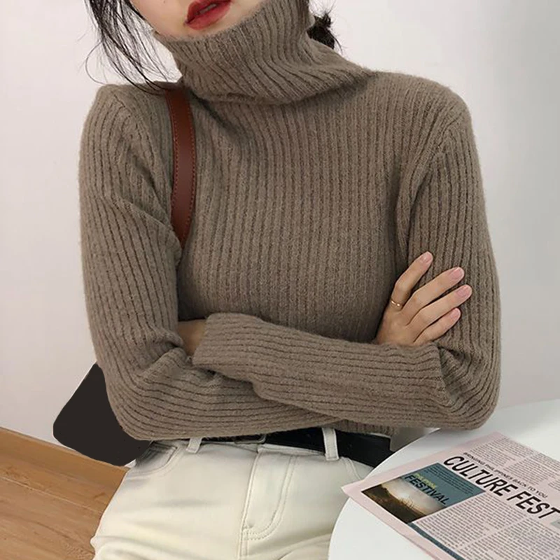 

Biyaby Korean Knitted Turtleneck Sweater for Women 2022 Winter Warm Long Sleeve Jumpers Woman Fall Soft Elastic Pullover Female