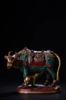 7 tibetan temple collection bronze outline in gold mosaic gem bull statue zodiac ox mother and child cow love gather fortune
