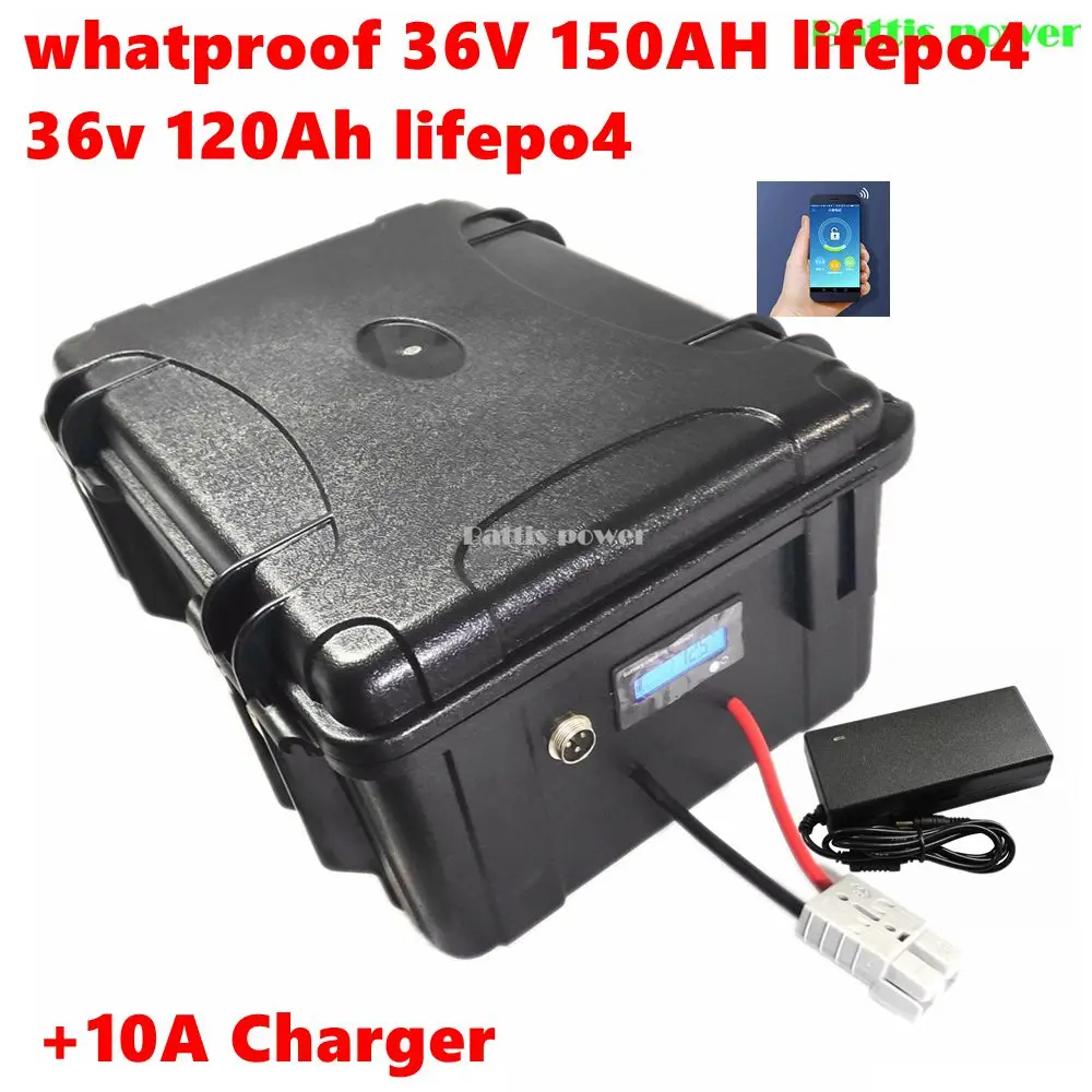 Фото Whatproof 36 В 150 Ач lifepo4 36 В 120 Ач литиевая аккумуляторная батарея lifepo4 для 3000 Вт гоночной тележки, велосипеда, скутера, лодки + зарядное устройство 10 А №1