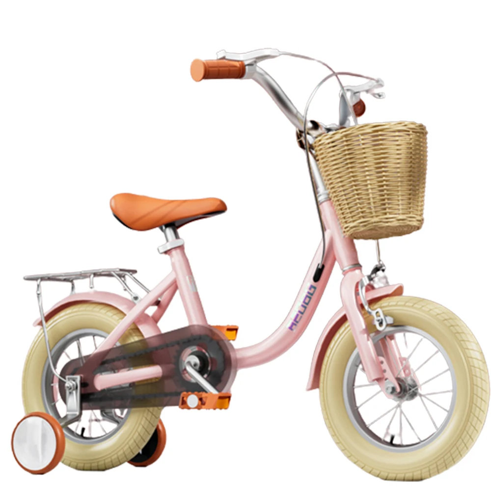 

Children's Bike Bicycle With Training Wheels With Adjustable Seat Front And Rear Double Brakes Rubber Tire Anti-Zip Chain Box
