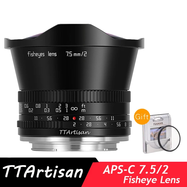 

TTArtisan 7,5 мм F2 APS-C Рыбий глаз объектив Ручной фокус для SONY E FUJI X Canon M/R Nikon Z Leica L M43 Крепление камеры