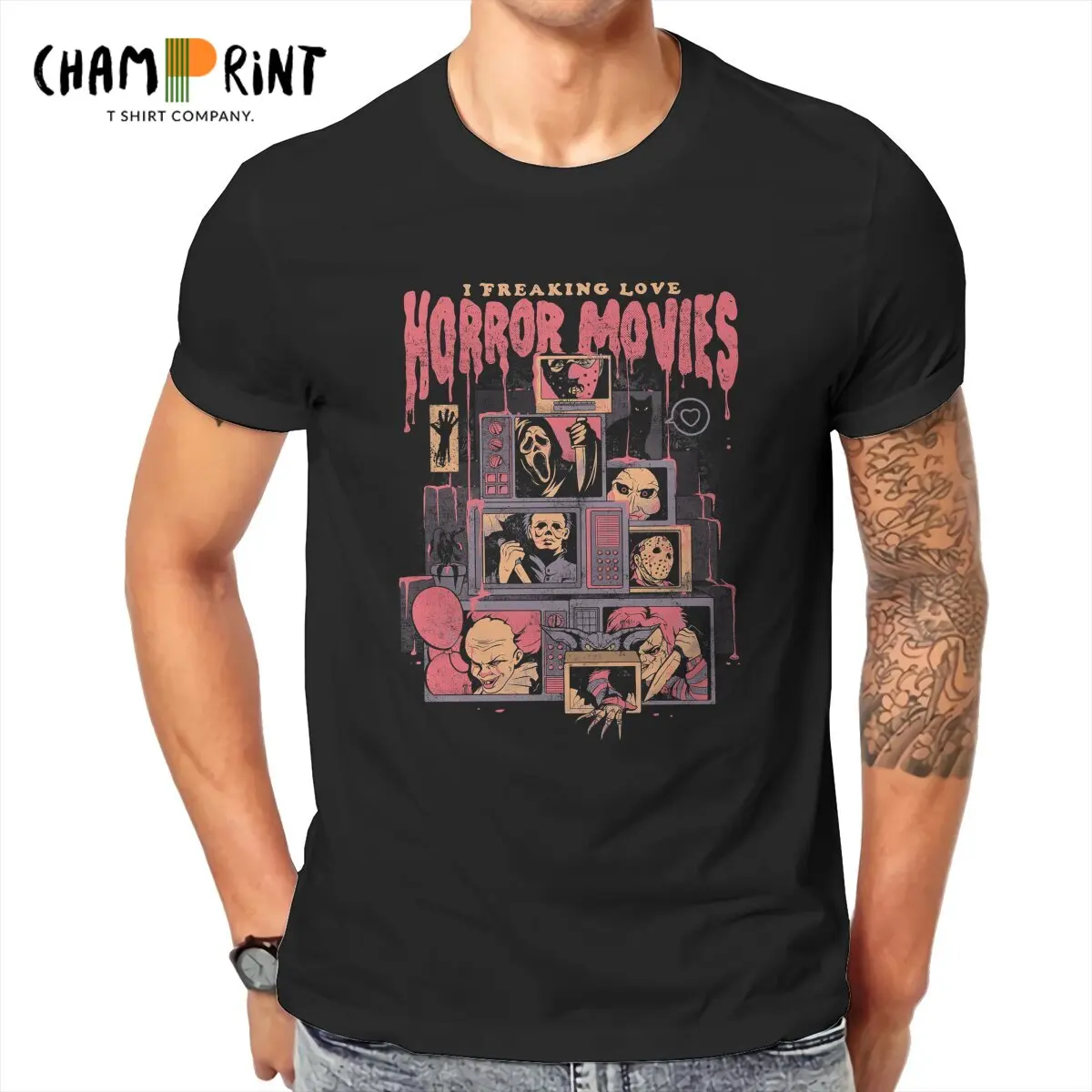 

Men's Horror Movies T Shirts Retro Ghost Face Pure Cotton Clothing Vintage Short Sleeve Crewneck Tees Plus Size T-Shirt