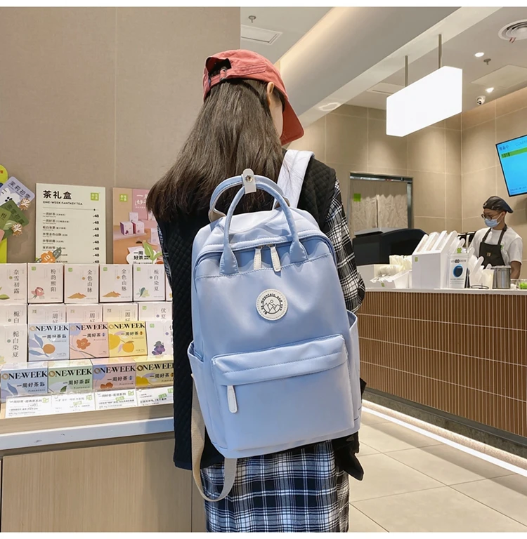 

Women'S Casual Backpack High Quality Nylon Multifunctional Handbag Teen School School Bag Simple Solid Color Travel Backpack