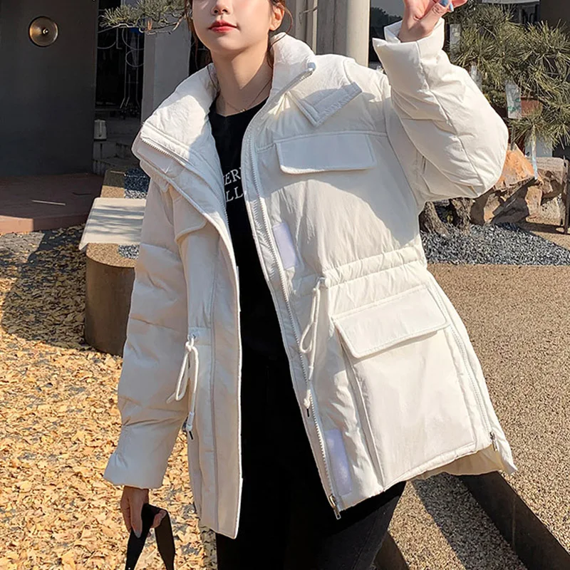 New Fashion 2022 Winter Parkas  Hooded Long Sleeve Solid Color Cotton-padded Warm Loose Jacket Women Fashion Outwear Coat