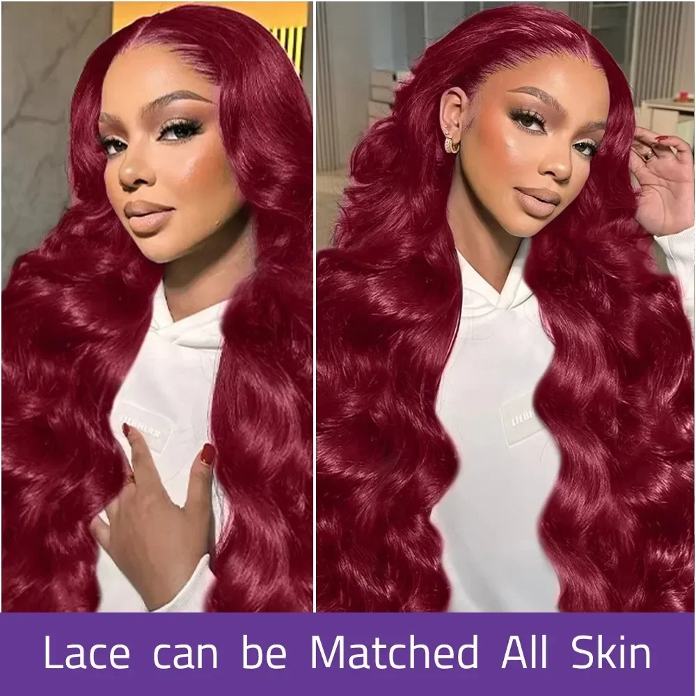 99J Бордовый парик из натуральных волос на кружеве объемная волна красные цветные