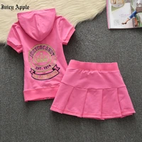 juicy apple summer women skirt suits embroidery short sleeve tops drawstring skirt set casual lady two piece sets streetwear