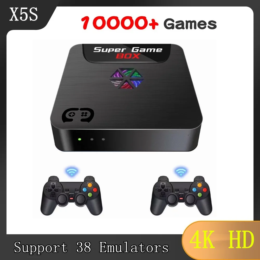 

Игровая консоль X5S в ретро стиле, консоли для ТВ и видеоигр 4K HD с поддержкой 38 имитаторов и 10000 + игр с беспроводными контроллерами 2,4 ГГц
