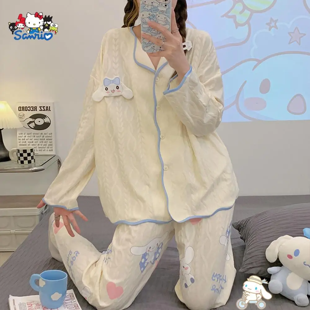 

Kawaii Sanrios Cinnamoroll Kuromi Pajamas Doraemon Autumn New Polyester Fiber Leisure Long Sleeved Outdoors Household Clothes