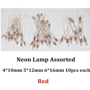 60pcs Neonlight Indicator Light Sign Lamp Assorted 4*10mm 5*12mm 6*16mm 20pcs each Red Vermelho Neon Light Lampada Bulb