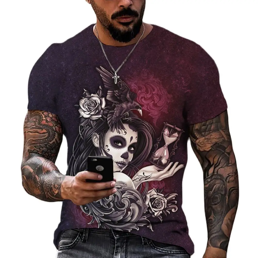 

2023 T-shirts For Men 3D Skull Print Short Sleeve TopsStreet Hip Hop Oversized Tee Shirt Men Clothing
