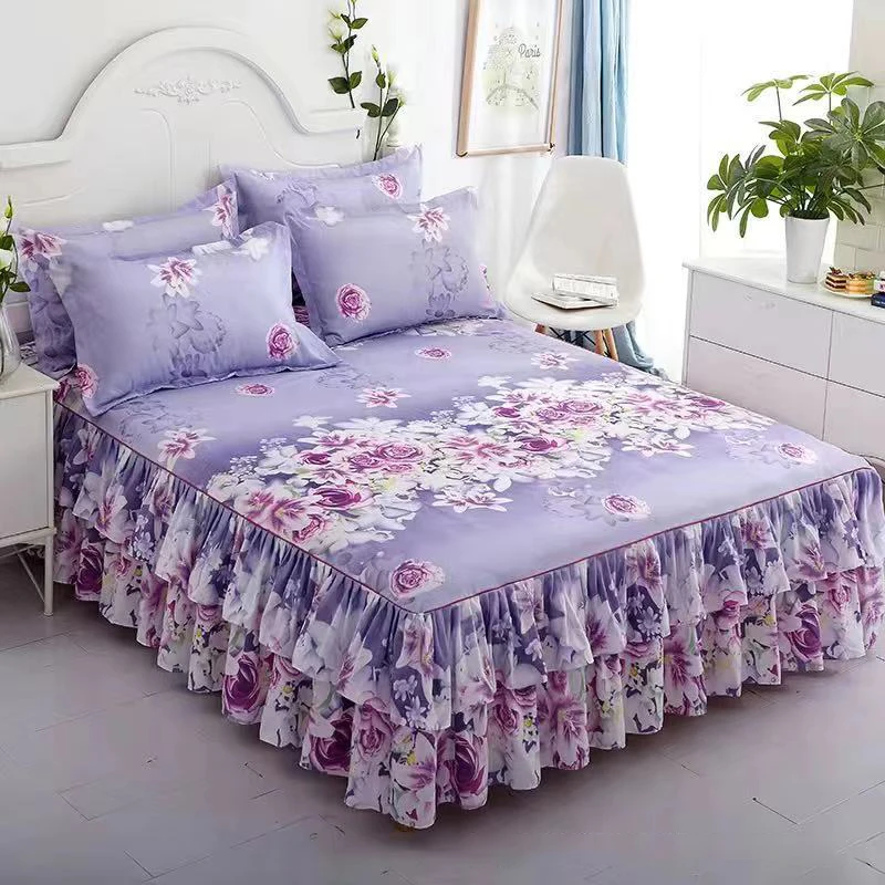 

3 Pcs Bed Sheets Beding Mattresses Cover Fitted Sheet Bedspreads Skirt Queen Size Full Double Fitted 2 Seater Pillowcase
