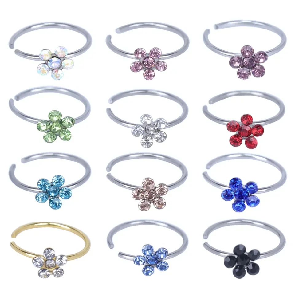 

Nose Rings 316l Stainless Steel C-Shaped Petal Nose Ring With Diamonds Gold Plated Nose Ring Piercing Jewelry For Women