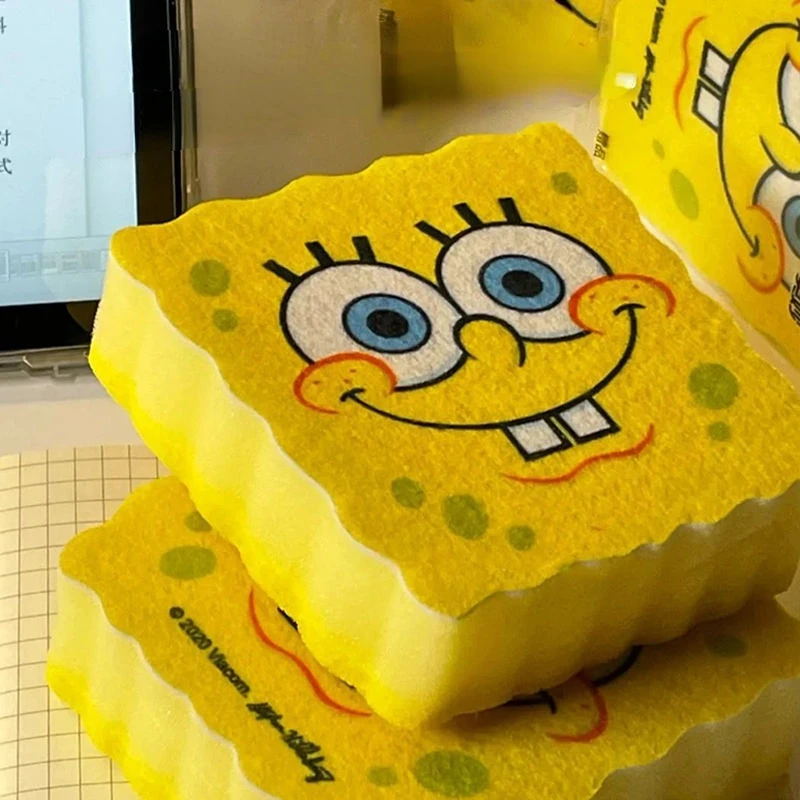 

SpongeBobs Kitchen Cartoon Sponge Dish Washer Magic Wipe Sink Drain Rack Cleaning Sponge Block Kitchen Supplies Household Items