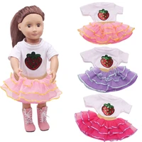 18inch american 43cm newborn baby doll random set of cute doll strawberry short sleeve pink purple rose red gauze skirt