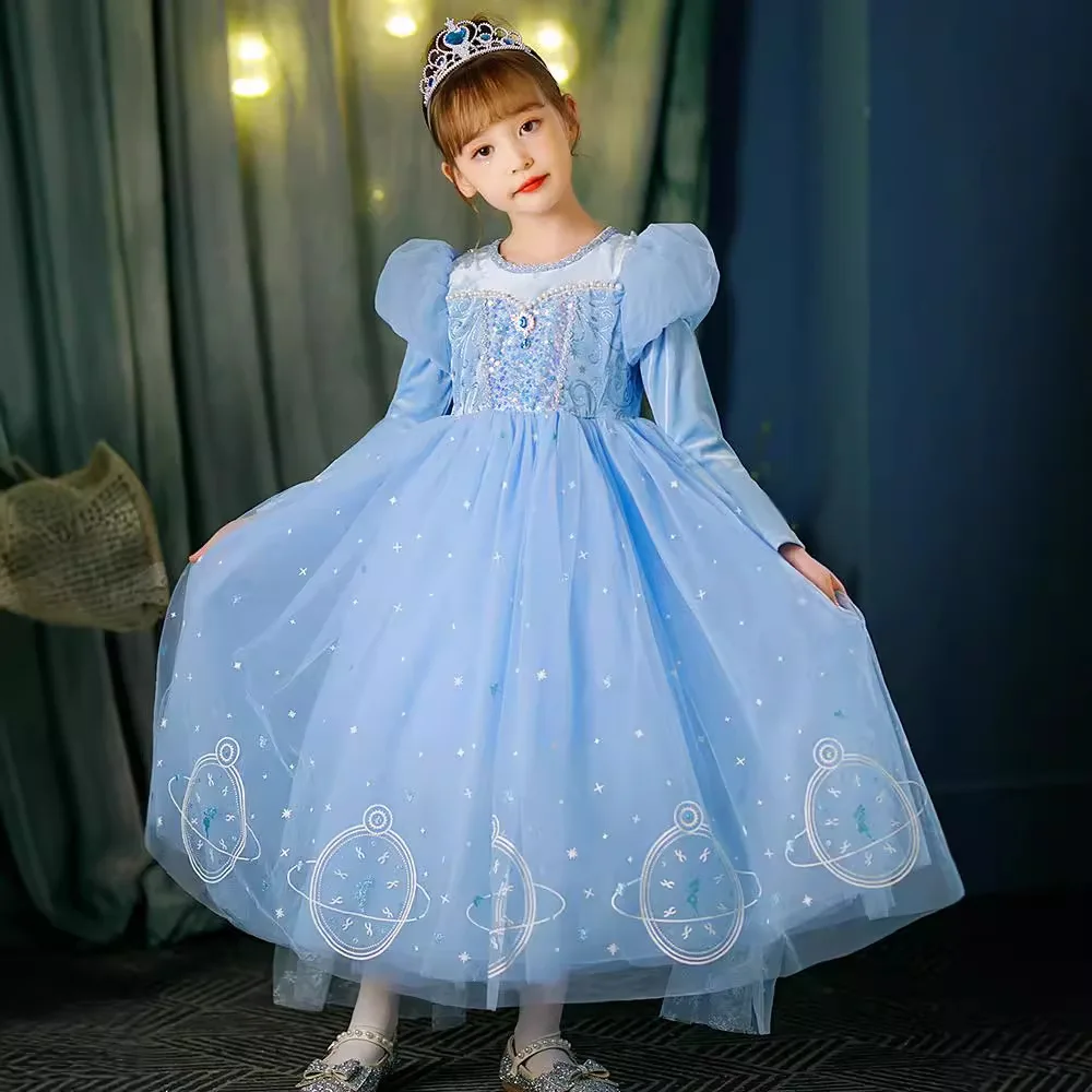 Костюм принцессы Диснея для девочек Vestidos детское платье Эльзы косплея пышная