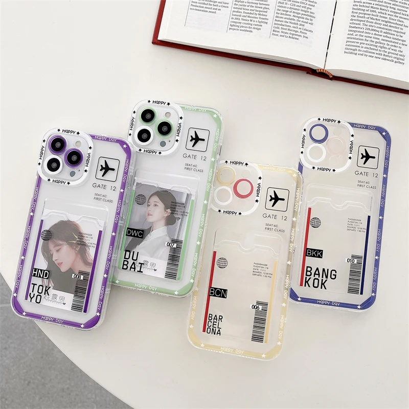 

Hot Ticket Travel Label Barcelona Dubar Tokyo Photo Card Holder Wallet Case For iPhone 14 13 Pro Max 11 12 XR XS 7 8 Plus Cover