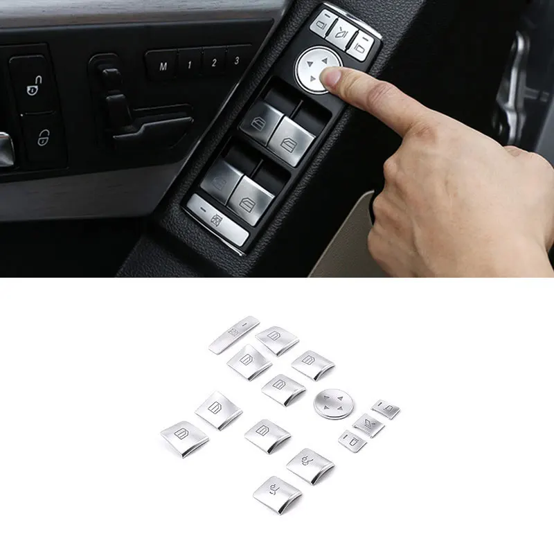 

14 шт., хромированные кнопки для стеклоподъемника Mercedes Benz A B C E CLA GLK GLA GLE Class W204 W166 W212