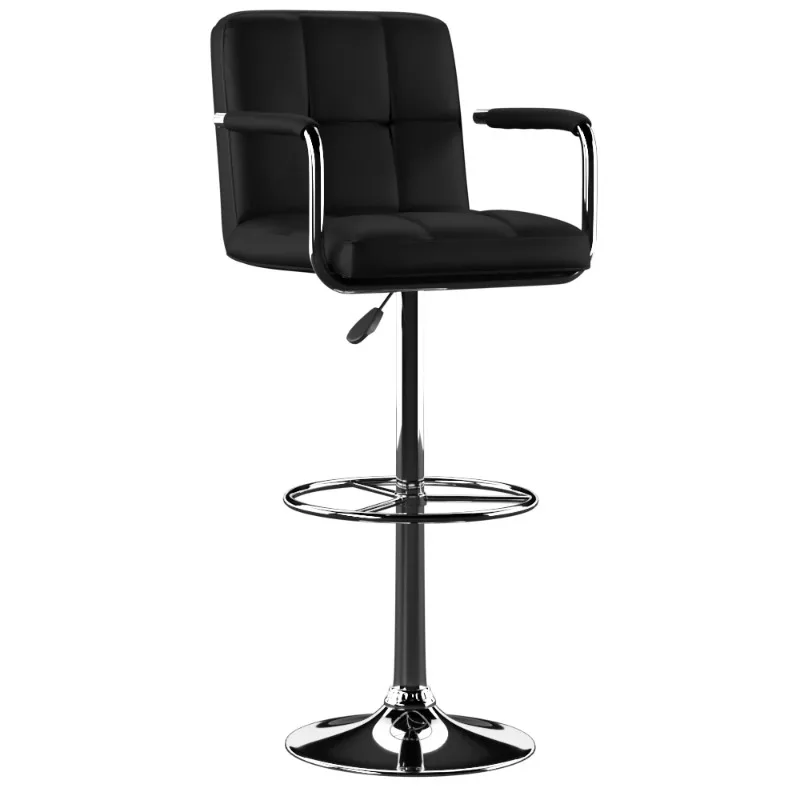 With Swivel, Chrome With White Faux Leather Bar Stools Set O