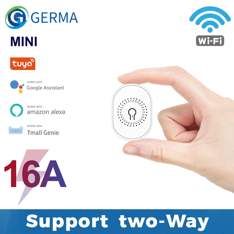 

GERMA Tuya WiFi Smart Switch Light 16A Mini 2 Way Module DIY On Off Can Timing Control Wireless Breaker For Google Home Alexa