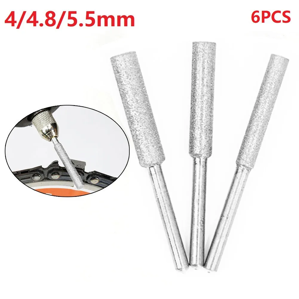 

6pcs Diamond Coated Cylindrical Burr Chainsaw Sharpener Stone File 4/4.8/5.5mm For Electric Saw Sharpeners For Metal Polishing