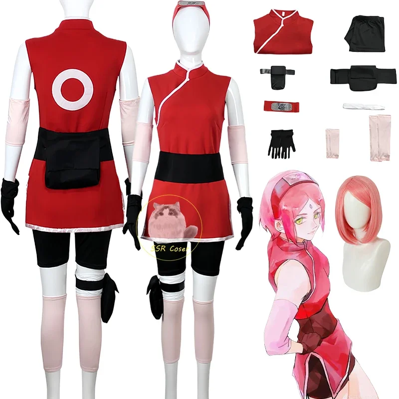 Bilibili Haruno Sakura одежда для косплея костюм парик женский ниндзя Харуно костюмы на