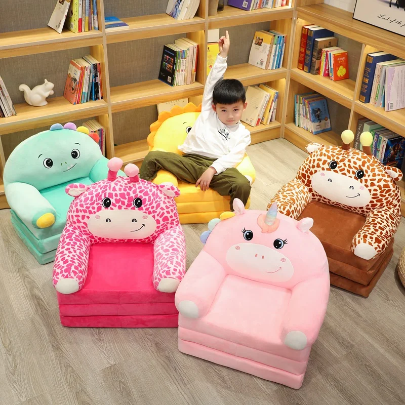 

Plush Foldable Kids Sofa Backrest Chair Children's Flip Open Sofa Bed Cute Cartoon Toddler Armchair Living Room Bedroom Decorate