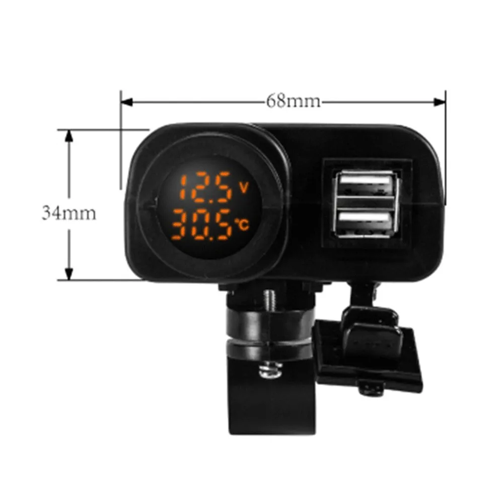 

USB Socket Motorcycle Charger 1 Pcs 69*55*34.5mm DC12V-30V Dual USB Handlebar Mount PP Metal Useful Accessories