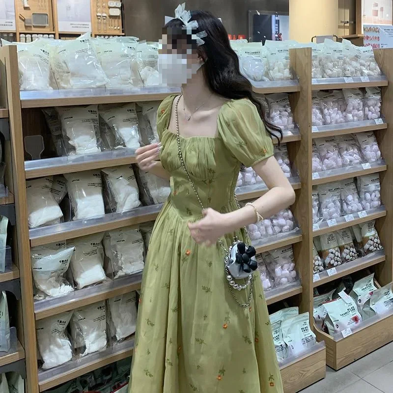 Утягивающие платья во французском стиле с пышными рукавами женская длинная юбка