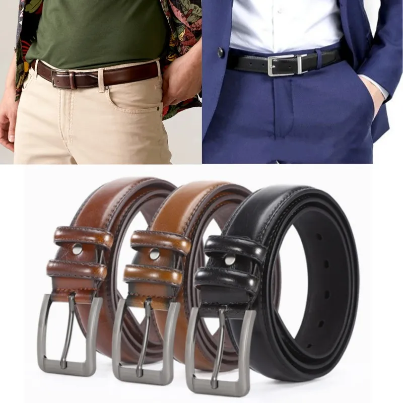 Men'S Retro Luxury Brand Belt High Quality PU Leather Waist Belts Buckle Jeans Cowskin Casual Business Cowboy Waistband